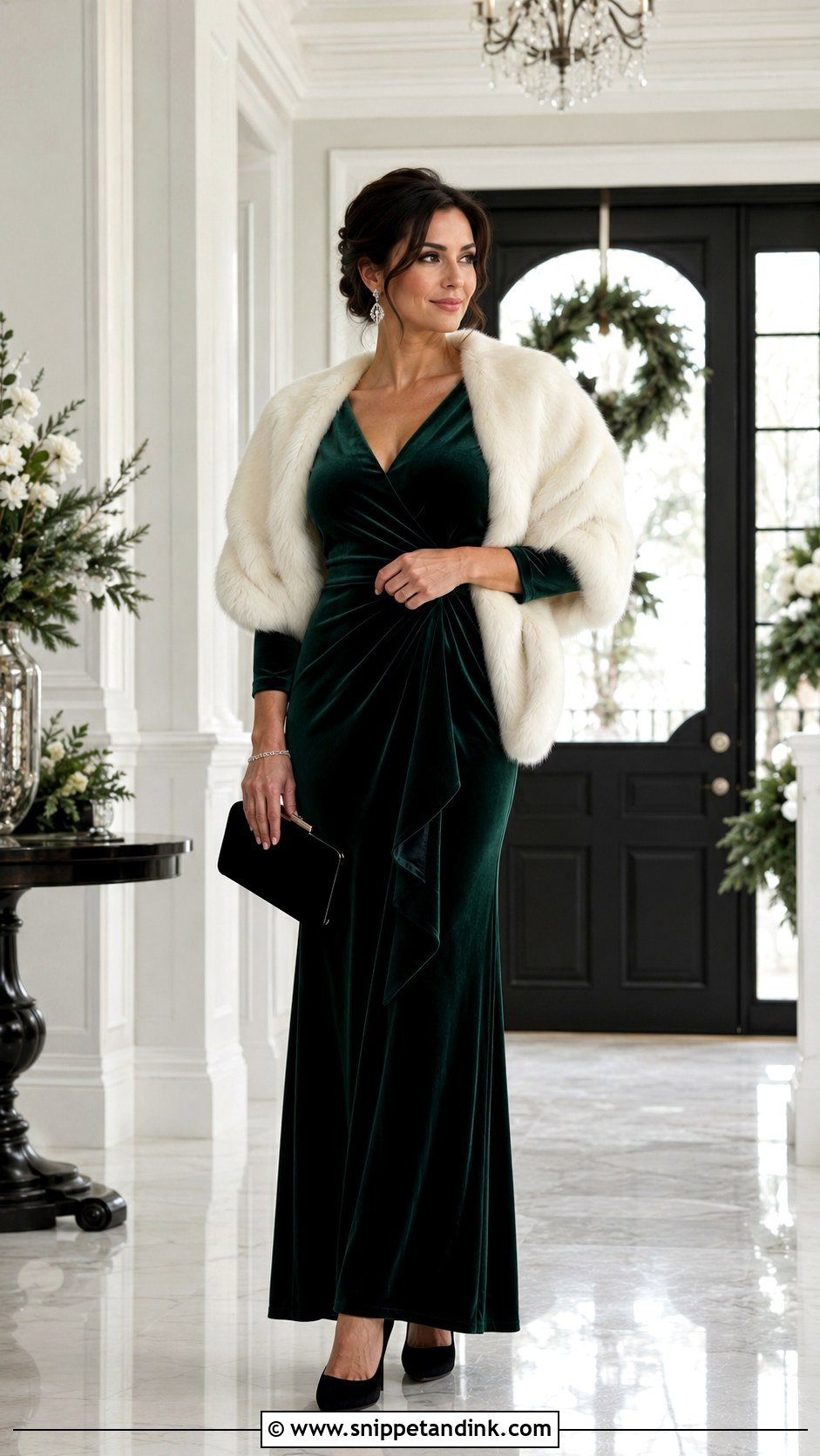 Dark Green Winter Wedding Dress With Faux Fur - Snippet and Ink - 20 Dark Green Wedding Dress Outfit Ideas