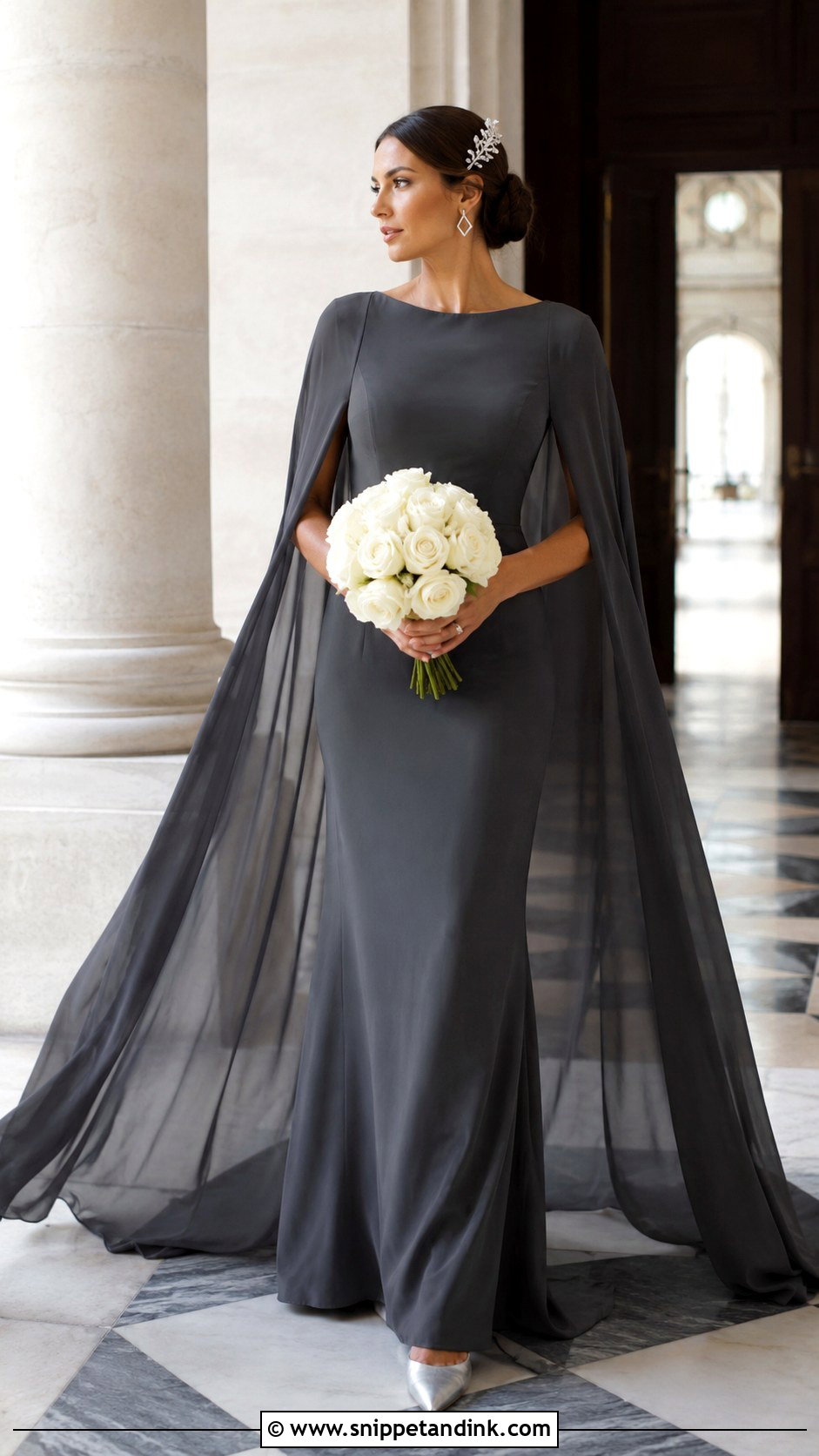 Dark Grey Cape Sleeve Wedding Dress - Snippet and Ink - 20 Dark Grey Wedding Dress Ideas