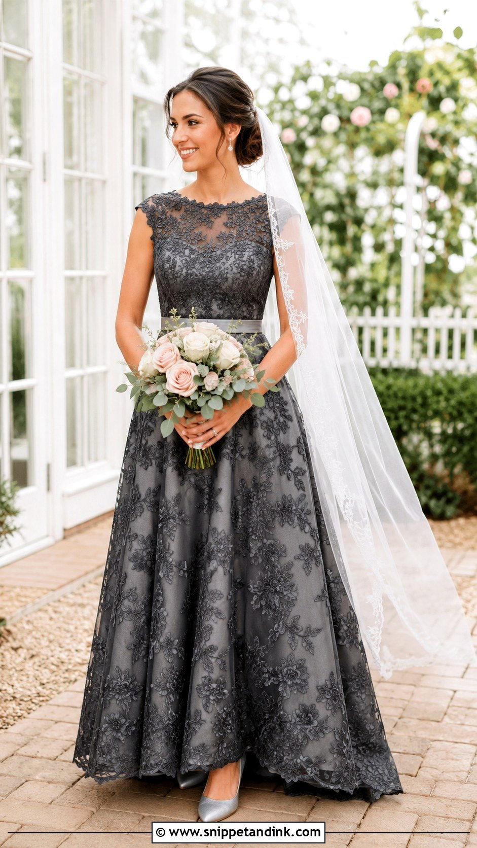 Dark Grey Lace A Line Wedding Dress - Snippet and Ink - 20 Dark Grey Wedding Dress Ideas