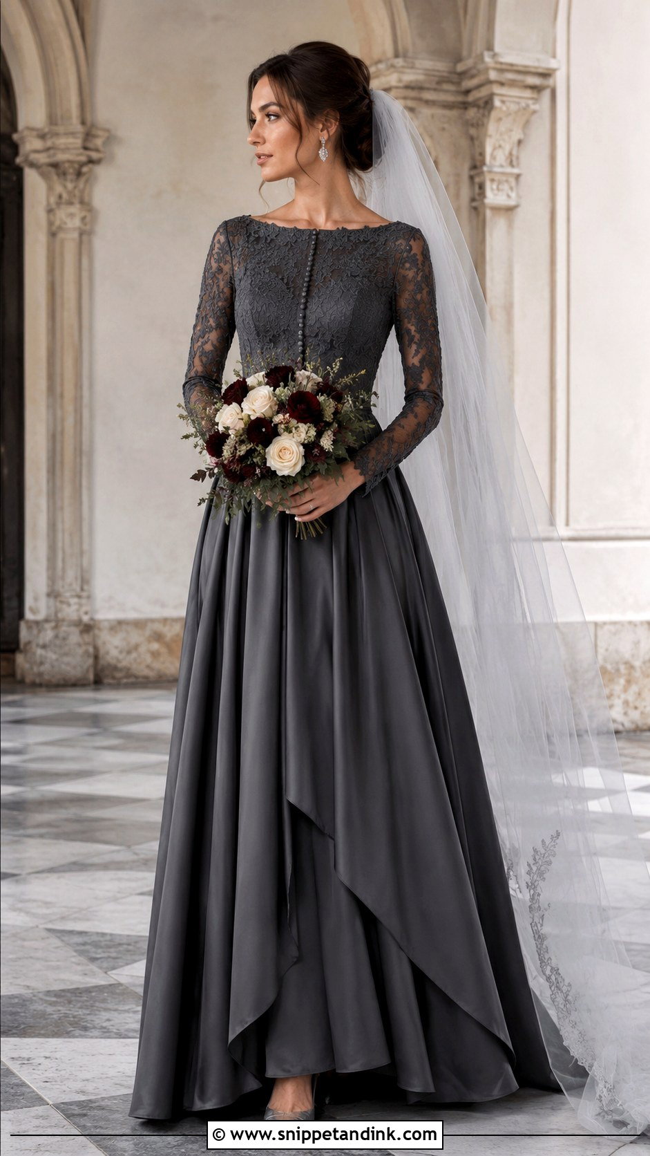 Dark Grey Long Sleeve Wedding Dress - Snippet and Ink - 20 Dark Grey Wedding Dress Ideas
