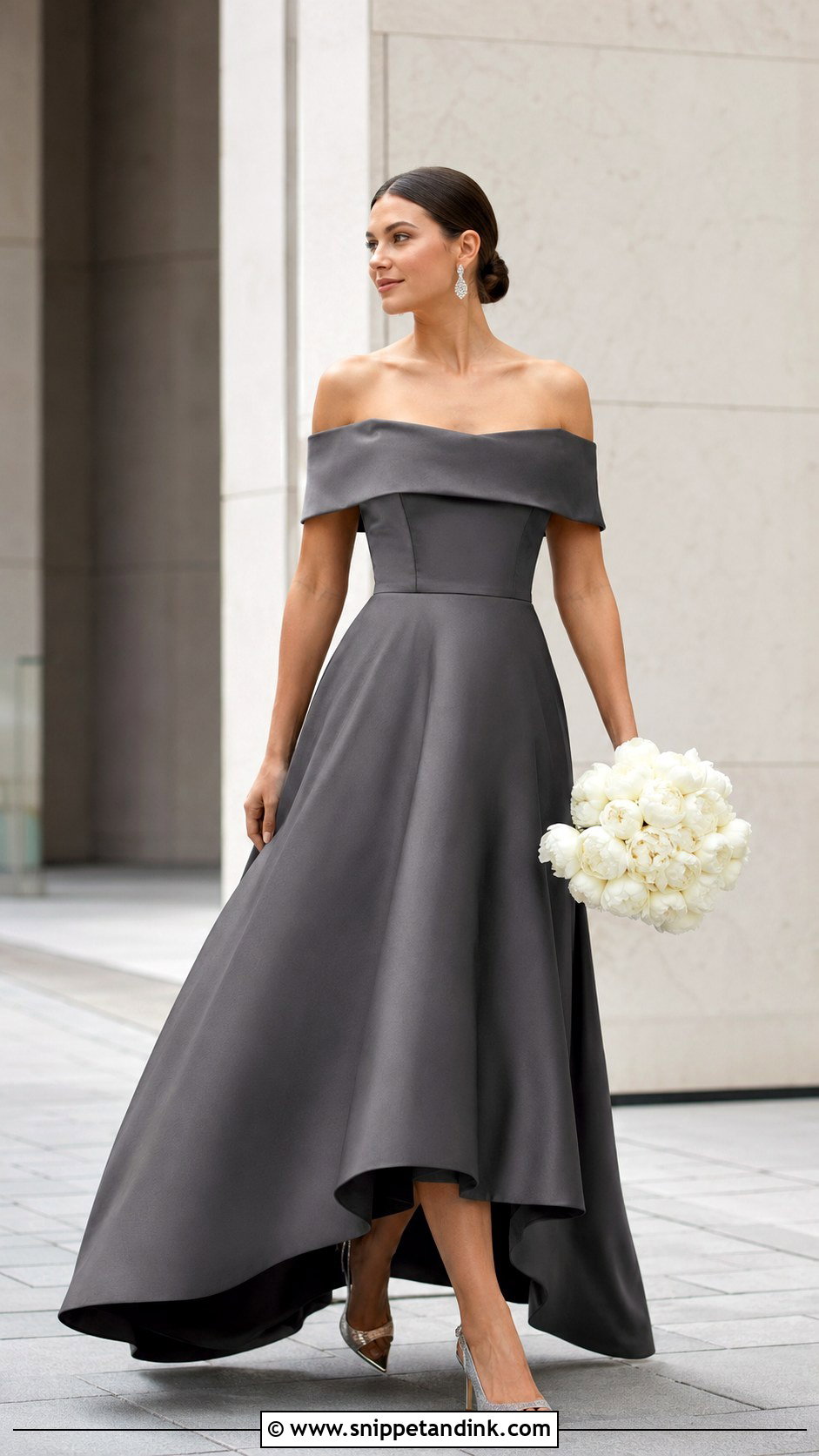 Dark Grey Off The Shoulder Wedding Dress - Snippet and Ink - 20 Dark Grey Wedding Dress Ideas
