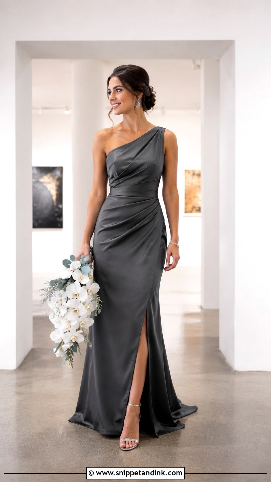 Dark Grey One Shoulder Wedding Dress - Snippet and Ink - 20 Dark Grey Wedding Dress Ideas