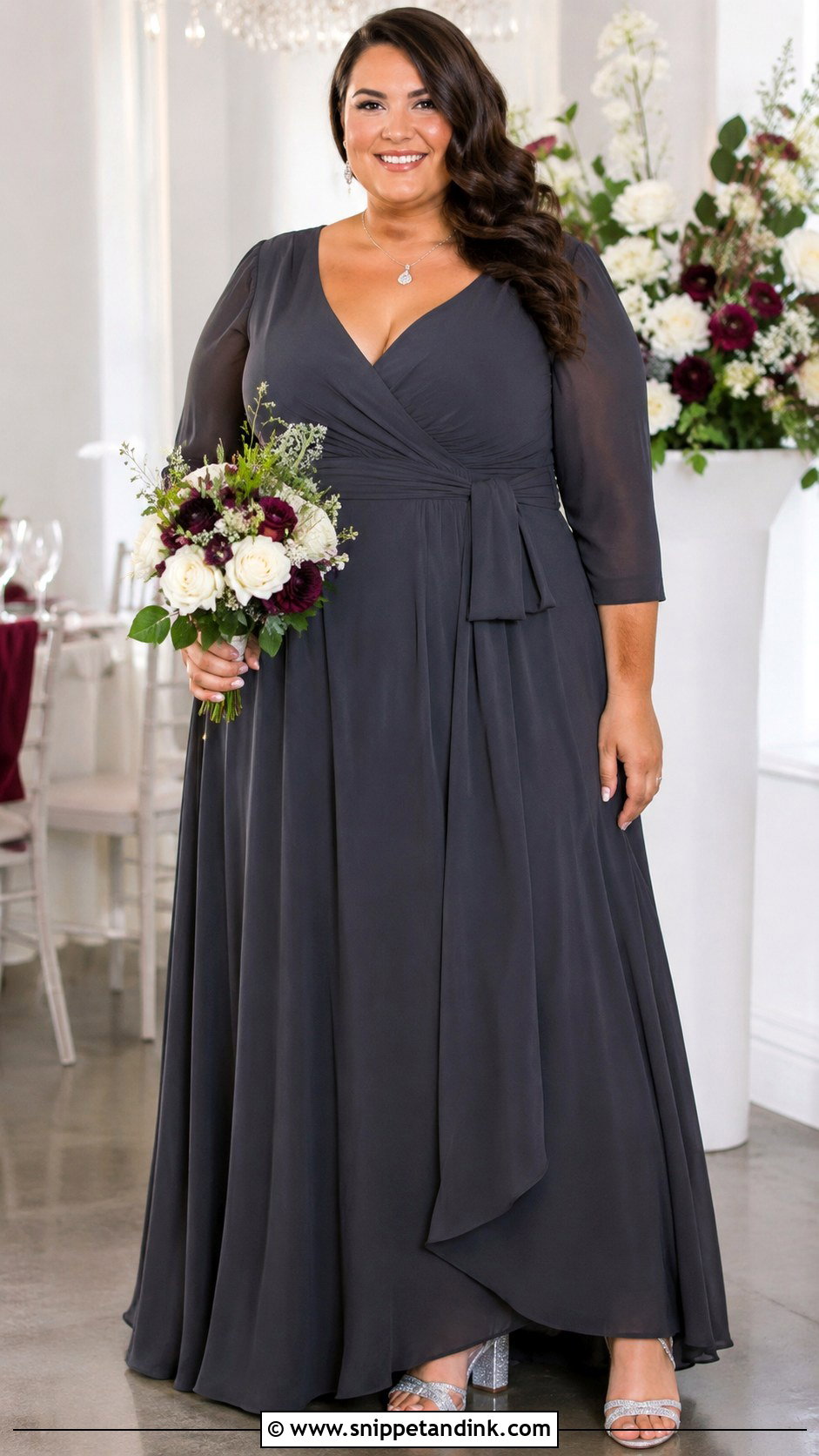 Dark Grey Plus Size Wrap Wedding Dress - Snippet and Ink - 20 Dark Grey Wedding Dress Ideas