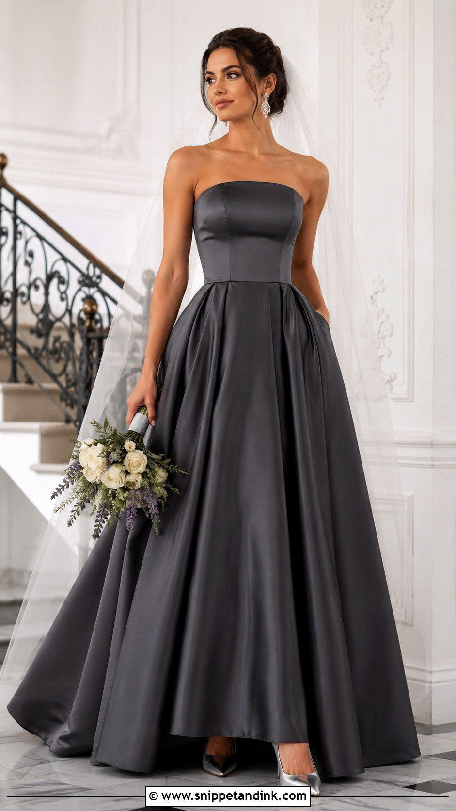 Dark Grey Satin Ball Gown Wedding Dress - Snippet and Ink - 20 Dark Grey Wedding Dress Ideas
