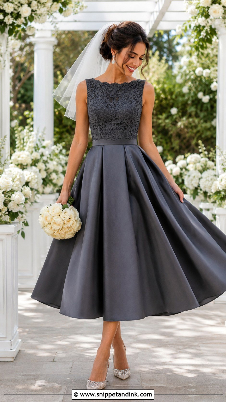 Dark Grey Tea Length Wedding Dress - Snippet and Ink - 20 Dark Grey Wedding Dress Ideas