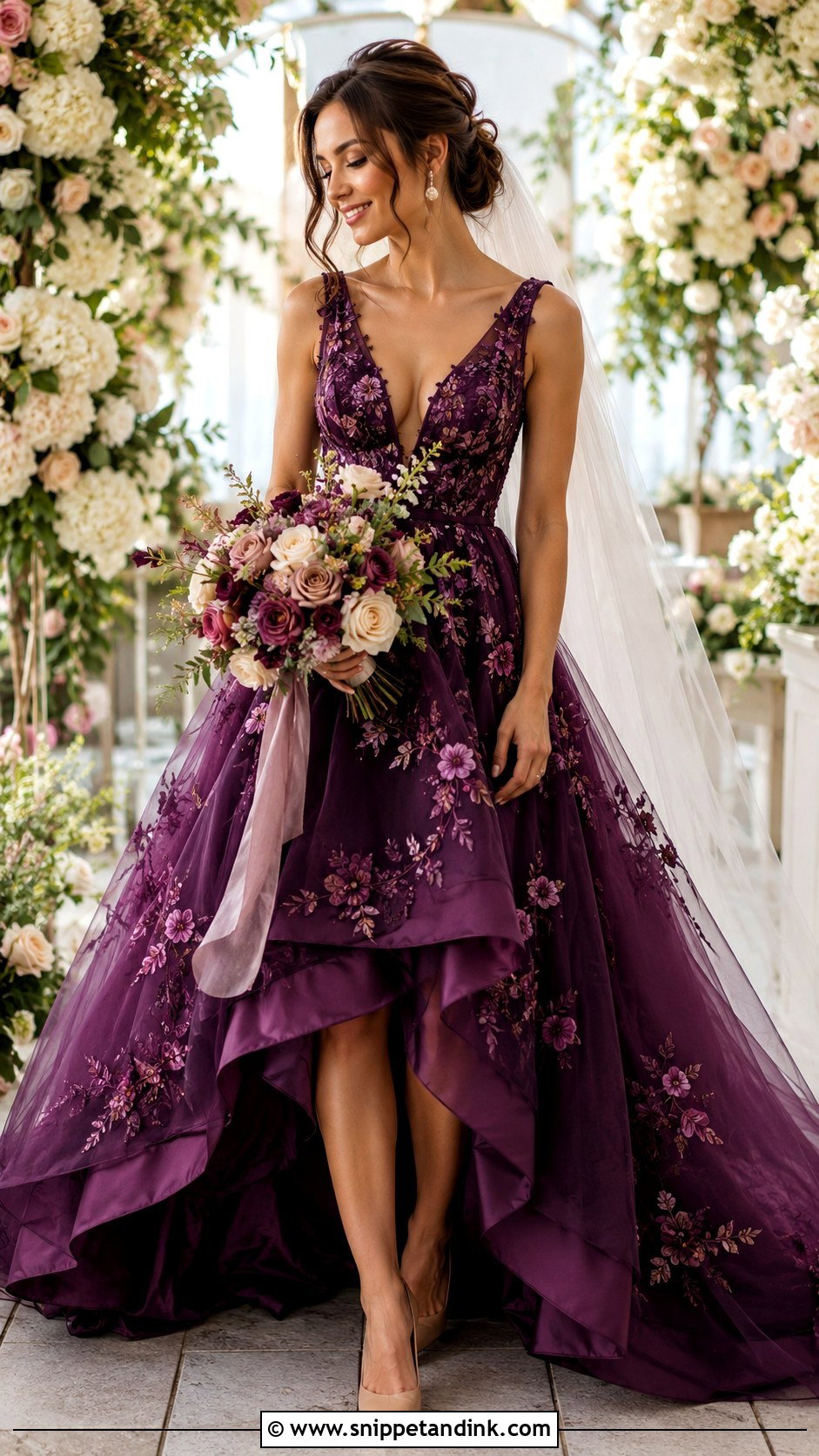 Dark Purple Floral Wedding Dress - Snippet and Ink - 25 Dark Purple Wedding Dress Ideas