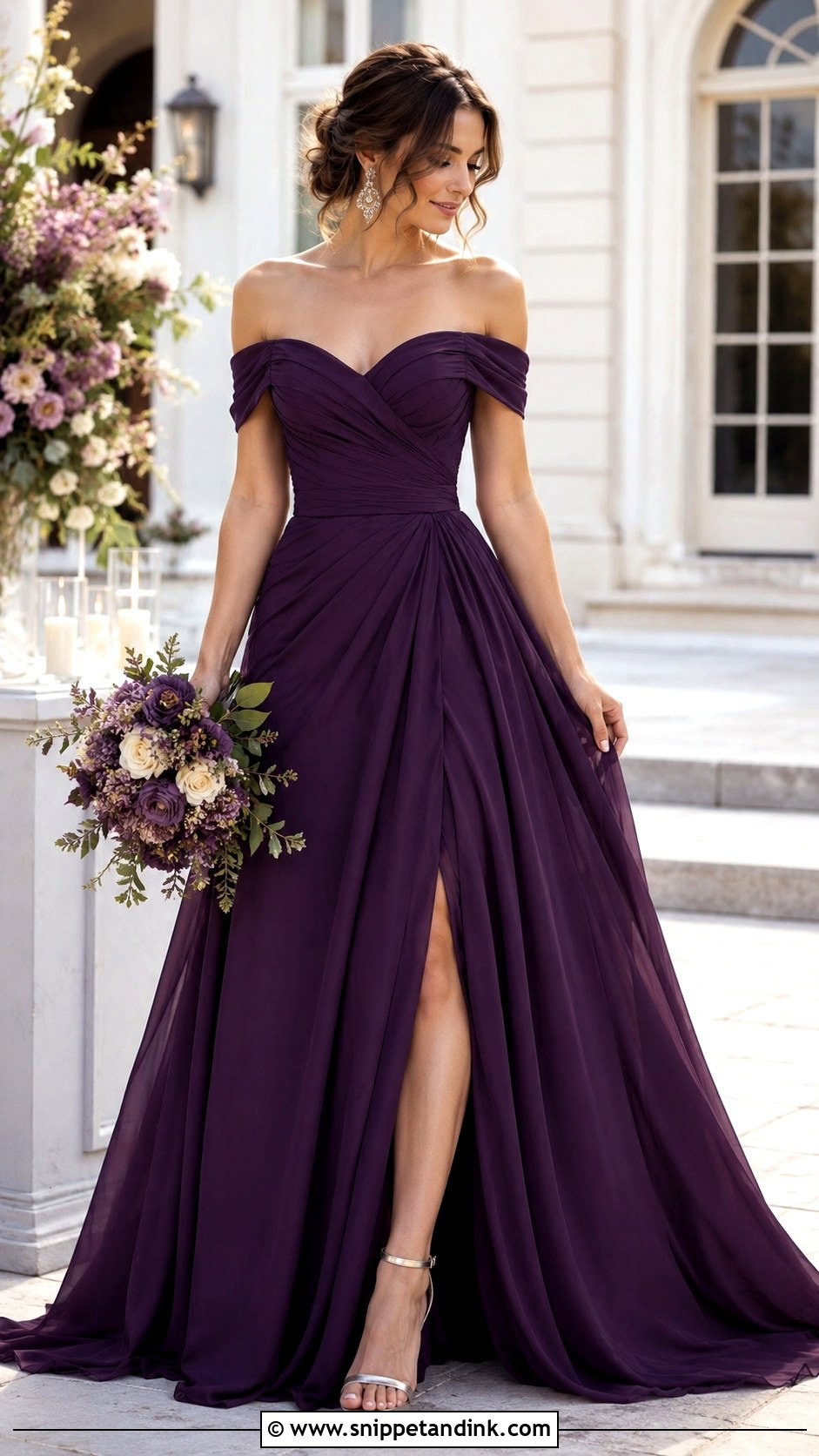 Dark Purple Off Shoulder Wedding Dress - Snippet and Ink - 25 Dark Purple Wedding Dress Ideas