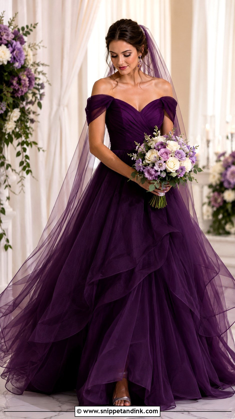 Dark Purple Wedding Dress With Off Shoulder Sleeves - Snippet and Ink - 20 Dark Wedding Dresses