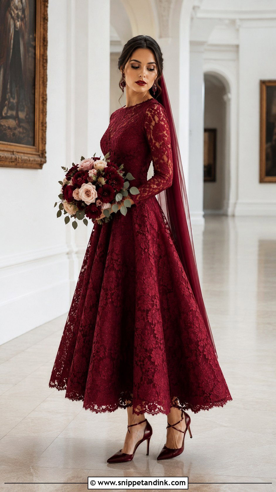 Dark Red Lace Wedding Dress - Snippet and Ink - 20 Moody Wedding Dress Ideas