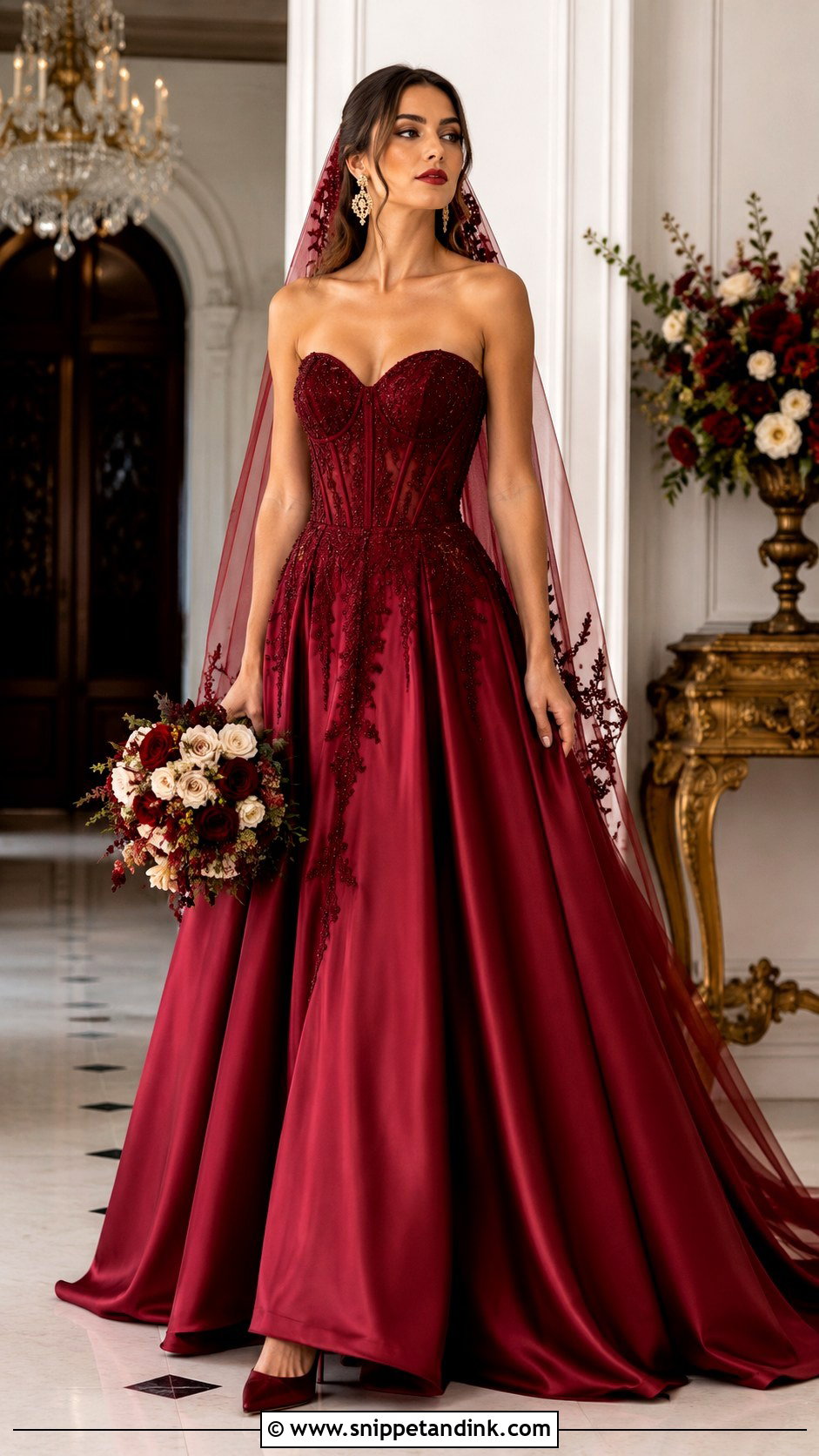 Dark Red Wedding Dress With Corset Waist - Snippet and Ink - 20 Dark Wedding Dresses