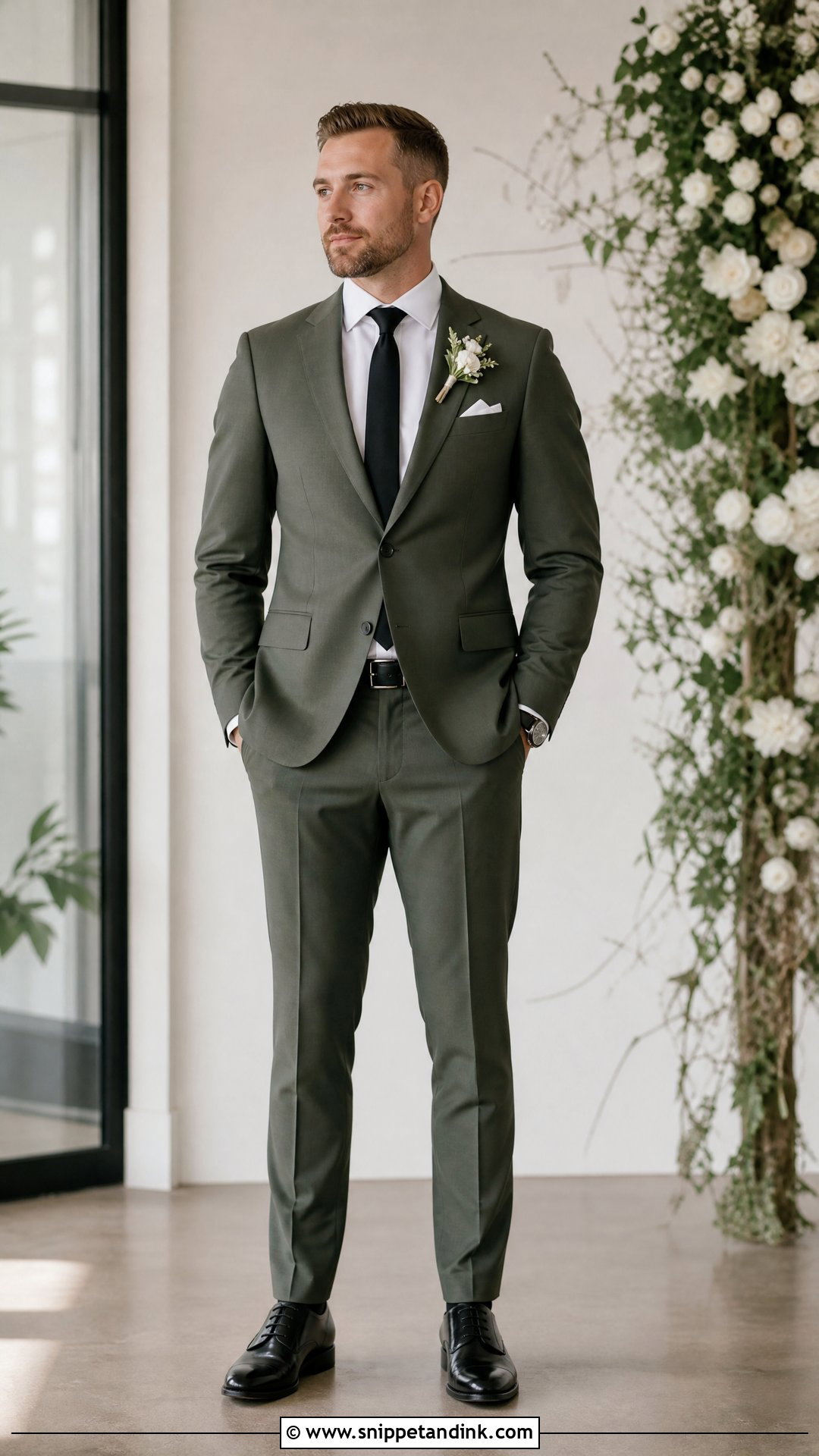 Dark Sage Wedding Suit With Black Accessories - Snippet and Ink - 20 Sage Wedding Suit Ideas