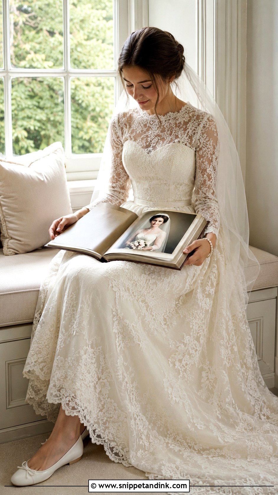 Daughter Looking Through the Wedding Album - Snippet and Ink - 20 Daughter in Wedding Dress Photo Ideas