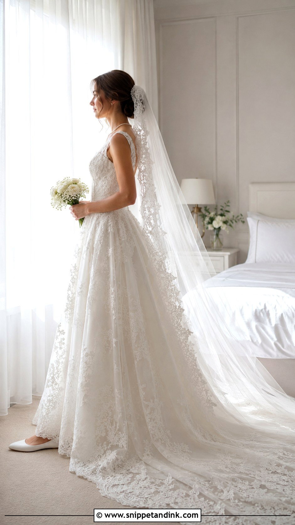 Daughter Standing by a Bright Window - Snippet and Ink - 20 Daughter in Wedding Dress Photo Ideas