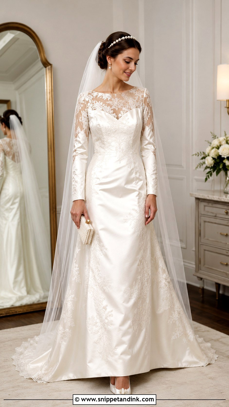 Daughter in Moms Wedding Dress With Pearl Accessories - Snippet and Ink - 20 Daughter in Moms Wedding Dress Ideas