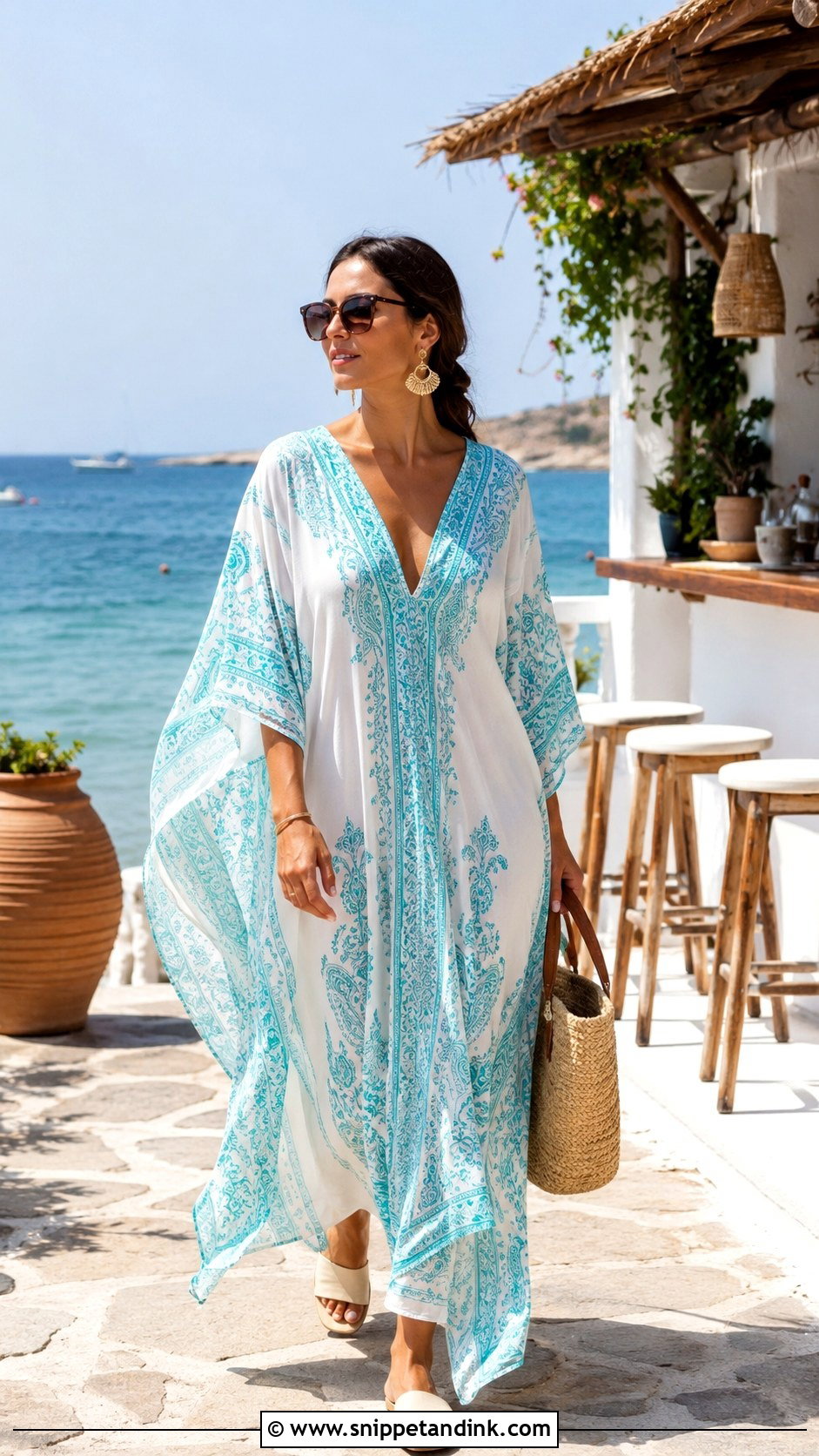 Day After Wedding Beach Kaftan and Slides Outfit - Snippet and Ink - 20 Day After Wedding Outfit Ideas