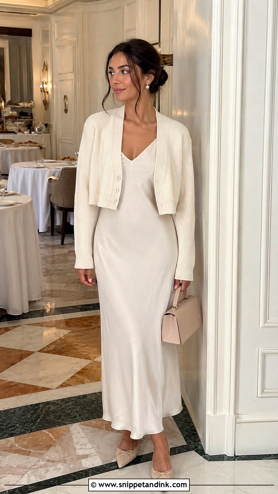 Day After Wedding Ivory Slip Dress and Flats Outfit - Snippet and Ink - 20 Day After Wedding Outfit Ideas