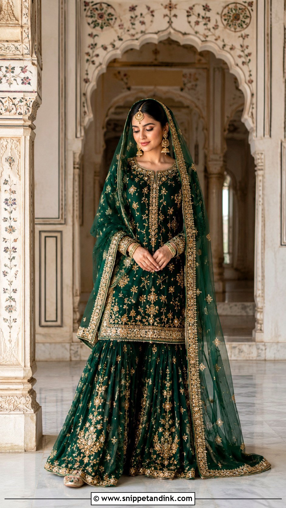 Deep Green Farshi Gharara Nikah Dress - Snippet and Ink - 20 Nikah Dress for Bride Ideas