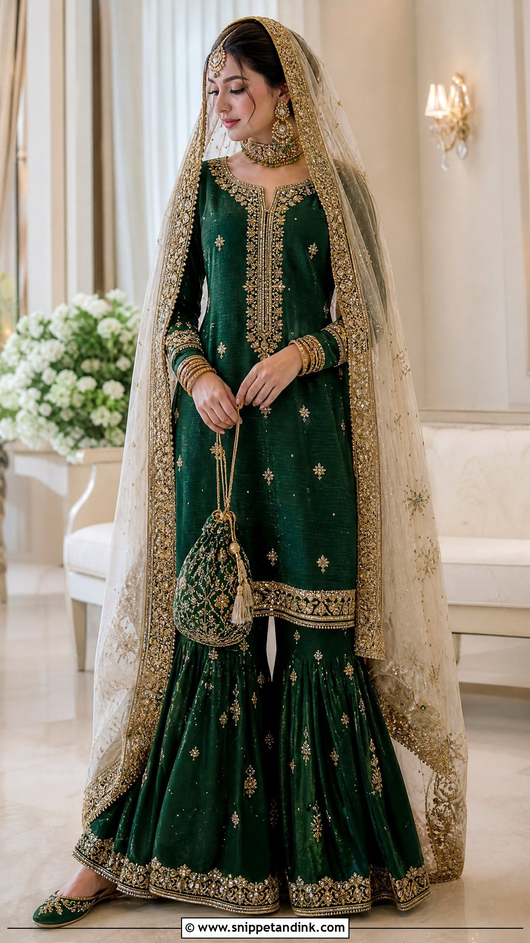 Deep Green Gharara Nikkah Bride Outfit - Snippet and Ink - 20 Nikkah Bride Outfit Ideas