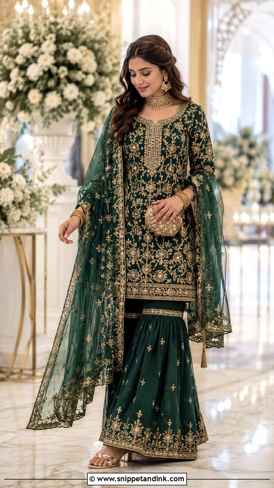 Deep Green Kashmiri Gharara Outfit - Snippet and Ink - 20 Kashmiri Wedding Dress Ideas