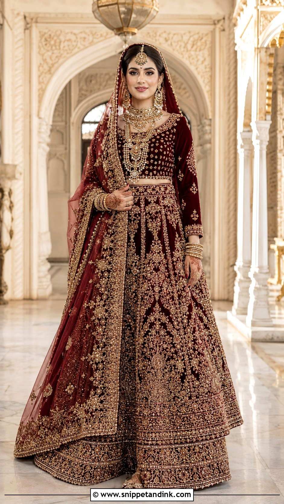 Deep Maroon Velvet Bridal Lehenga - Snippet and Ink - 20 Red Baraat Dress Pakistani Bridal Wear Ideas