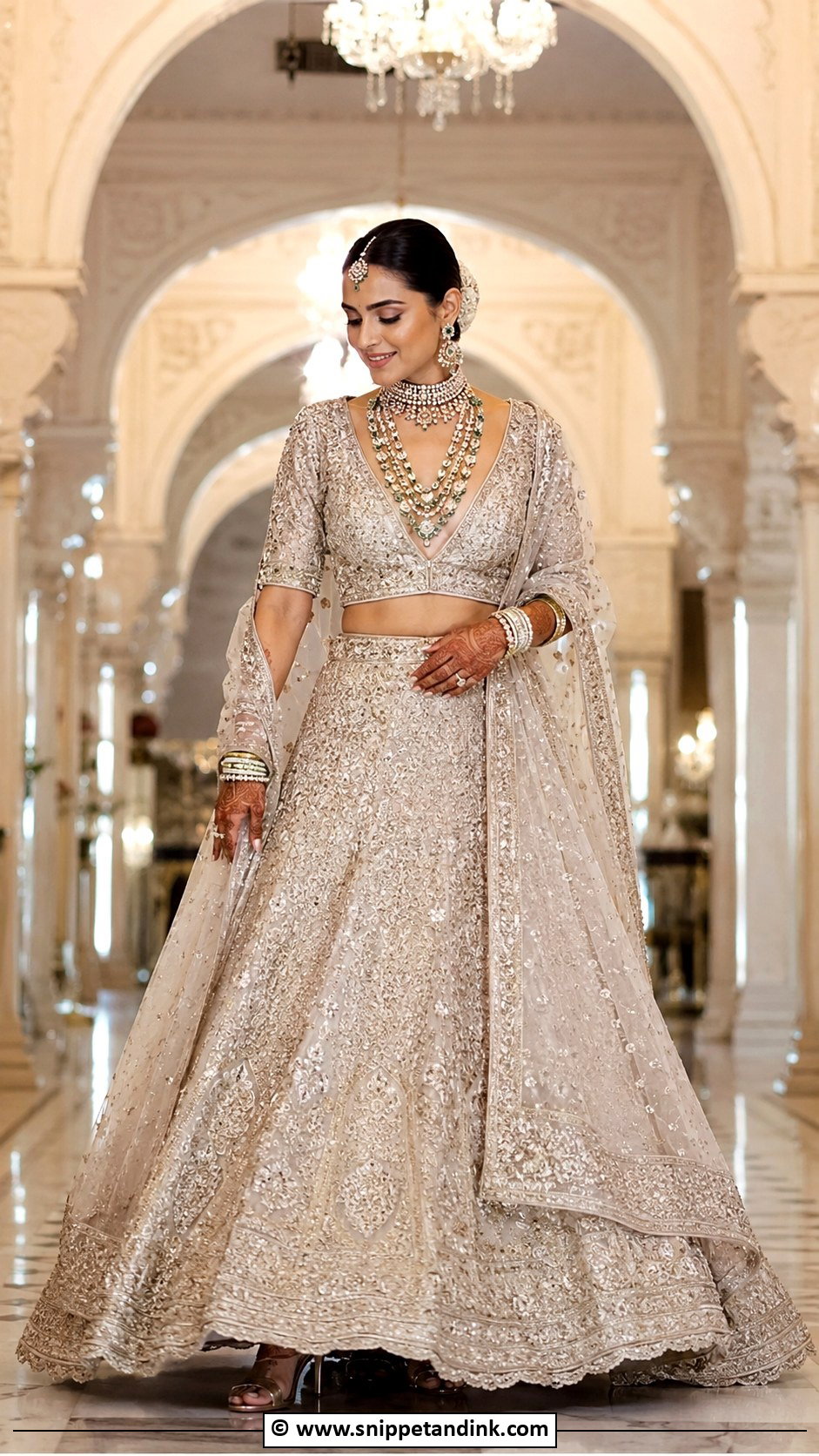 Deep Neck Bridal Blouse With Dupatta - Snippet and Ink - 30 Bride Blouse Designs