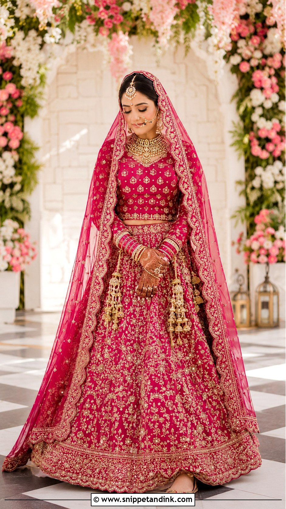 Deep Pink Barat Dress With Gold Work - Snippet and Ink - 20 Barat Dress Design Ideas