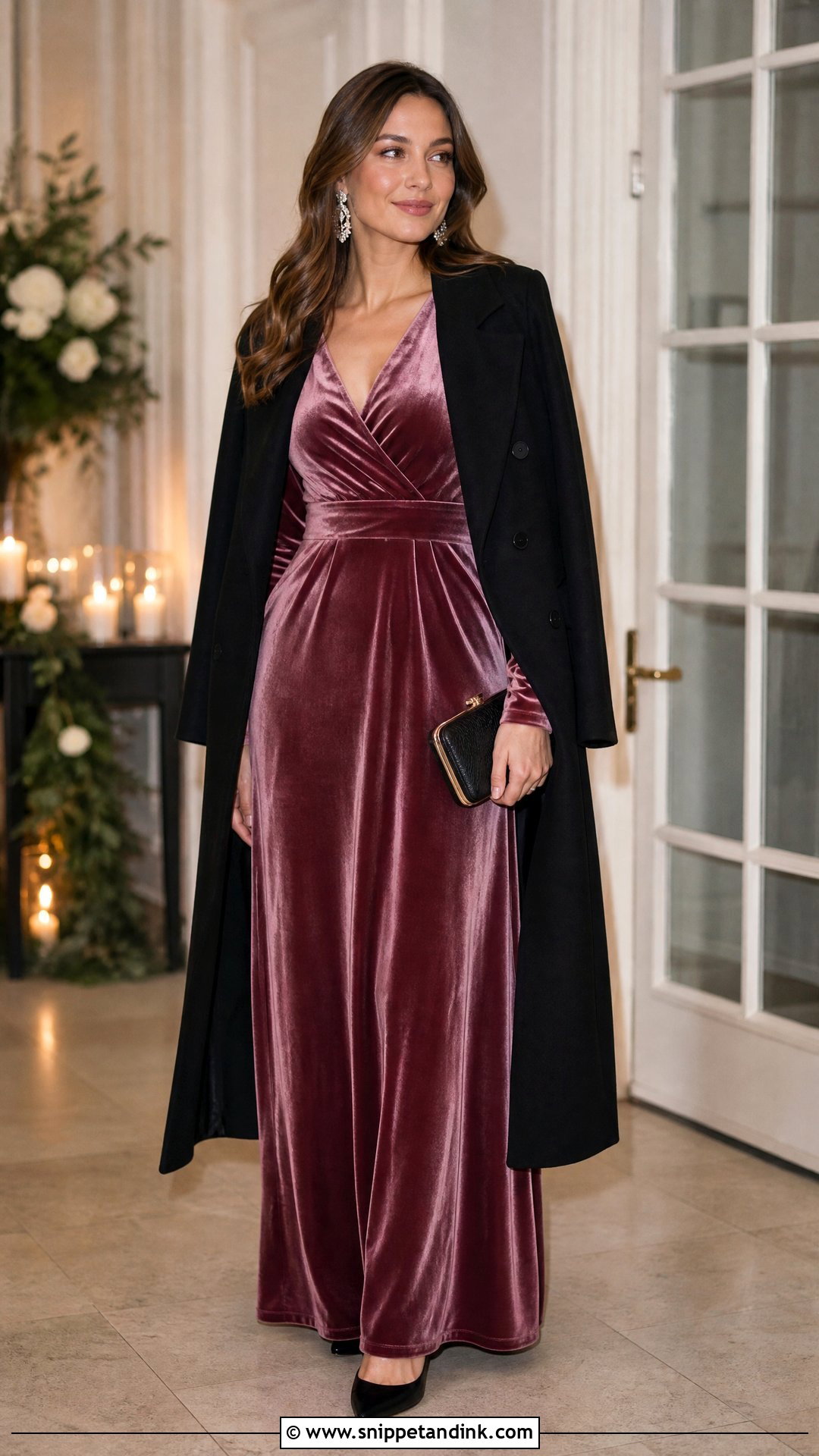 Deep Pink Velvet Maxi Dress Wedding Outfit - Snippet and Ink - 20 Pink Wedding Outfit Ideas
