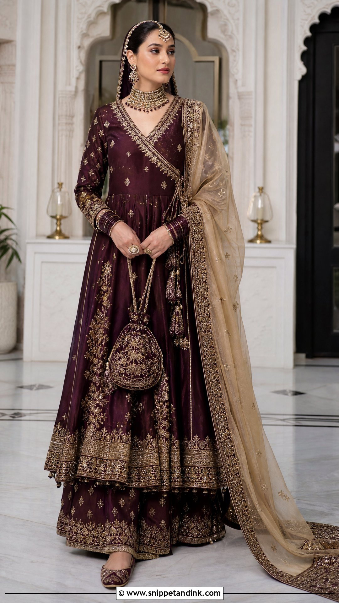 Deep Plum Angrakha Bridal Dress - Snippet and Ink - 20 Pakistani Bride Dresses