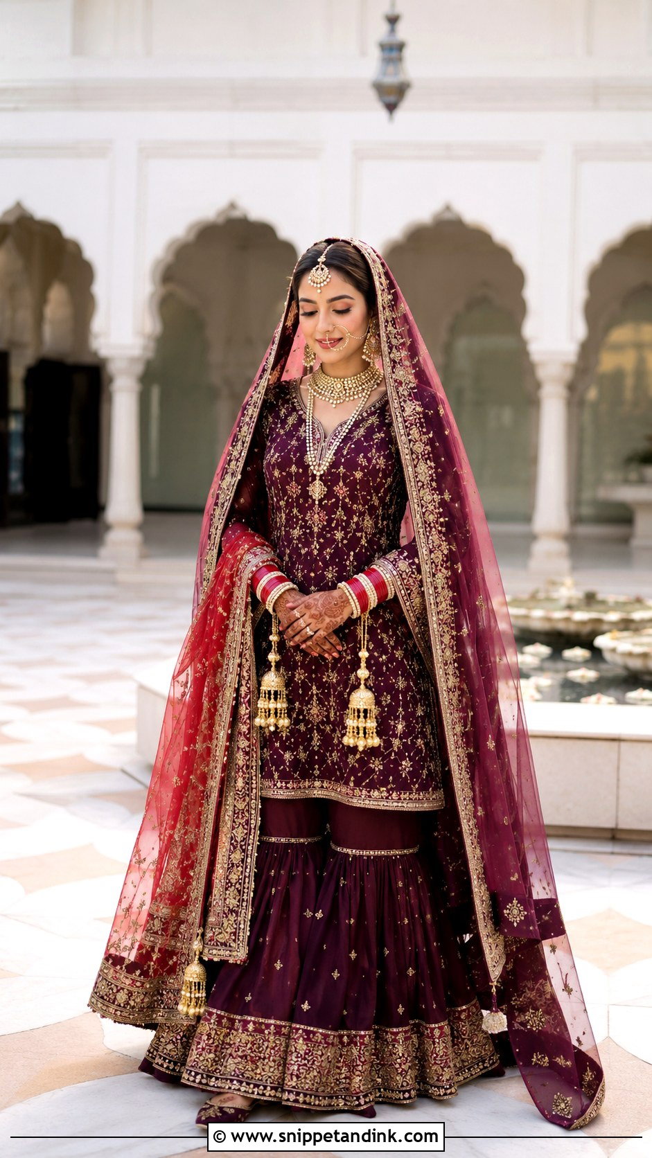 Deep Plum Gharara Suit For Anand Karaj Bride - Snippet and Ink - 20 Anand Karaj Suit Bride Ideas