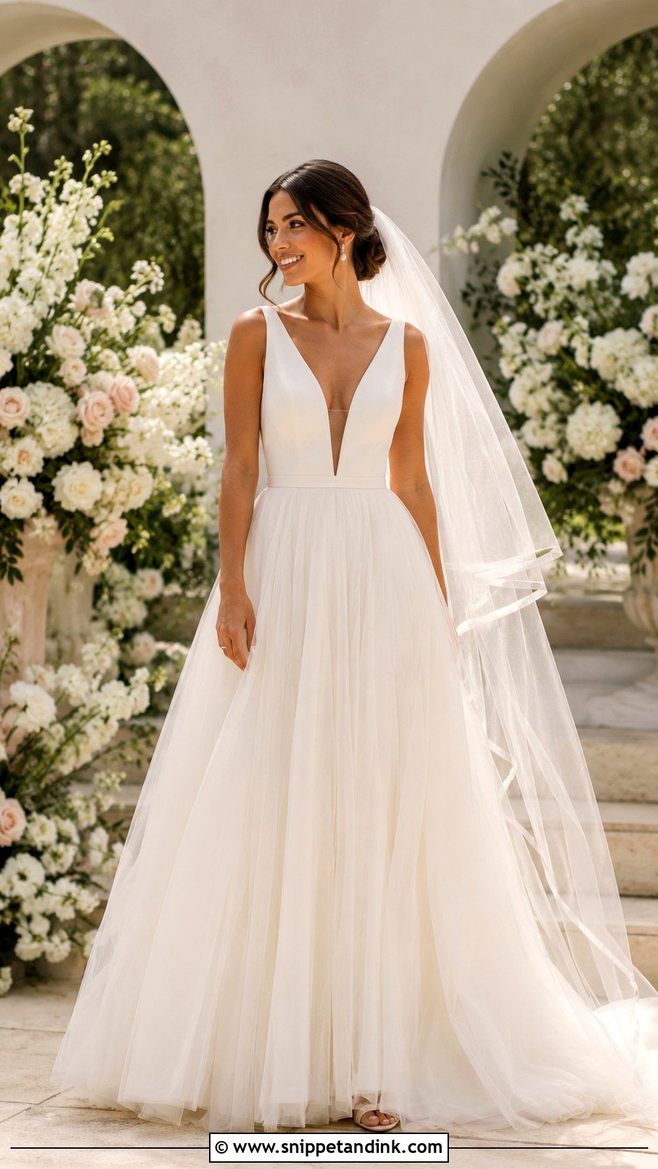 Deep Plunge A Line Wedding Dress - Snippet and Ink - 20 Deep Plunge Wedding Dress Ideas