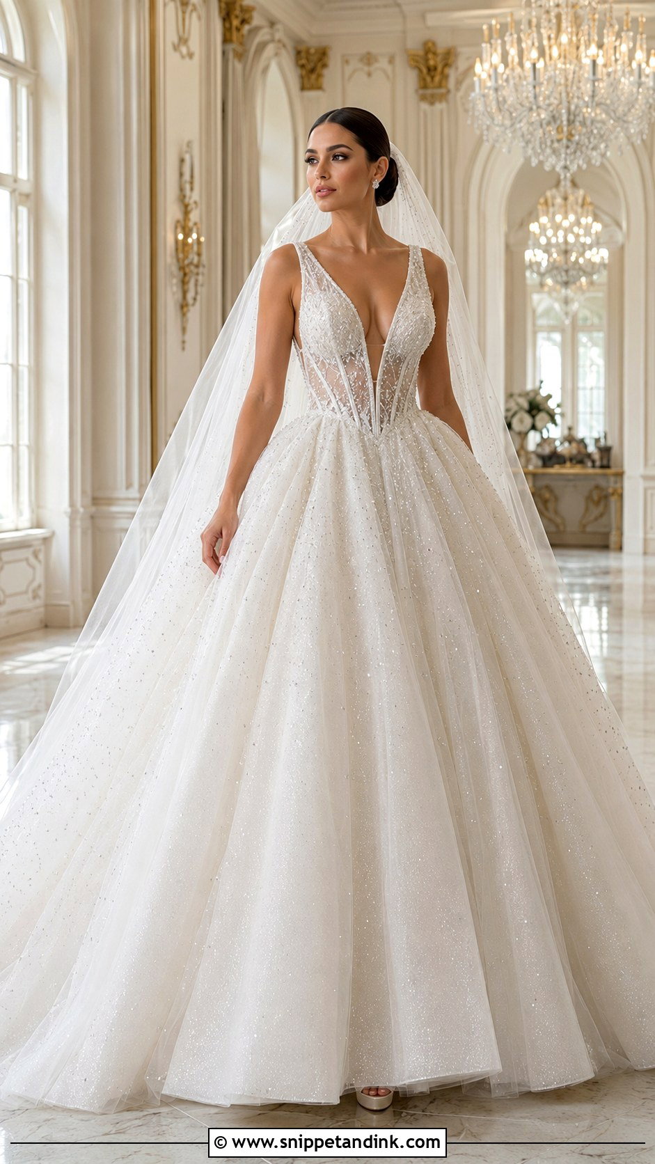 Deep Plunge Ball Gown Wedding Dress - Snippet and Ink - 20 Deep Plunge Wedding Dress Ideas