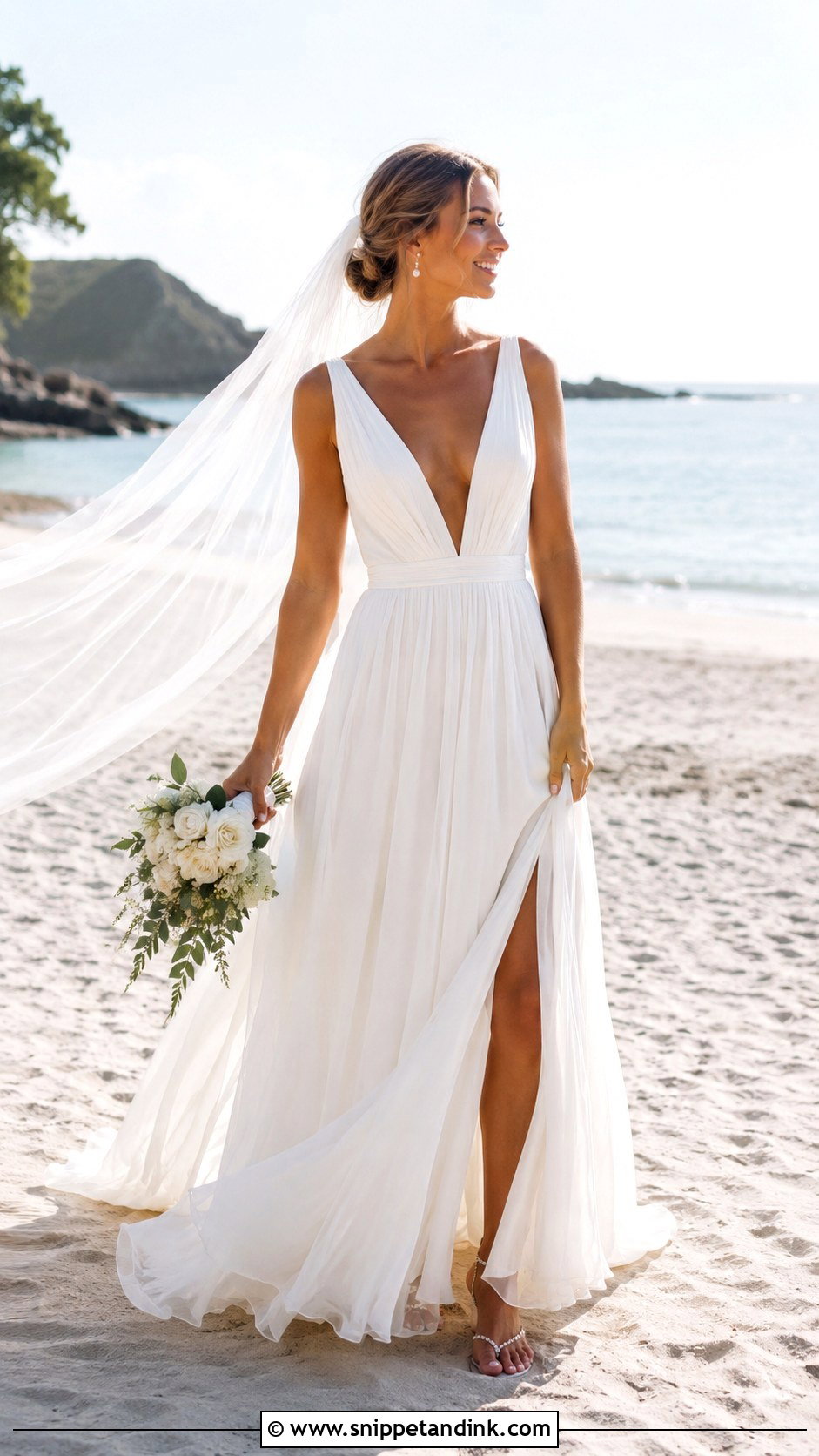Deep Plunge Beach Wedding Dress - Snippet and Ink - 20 Deep Plunge Wedding Dress Ideas