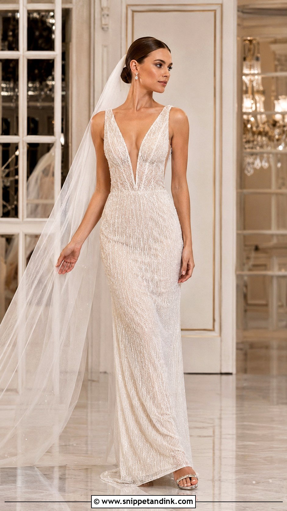 Deep Plunge Beaded Wedding Dress - Snippet and Ink - 20 Deep Plunge Wedding Dress Ideas