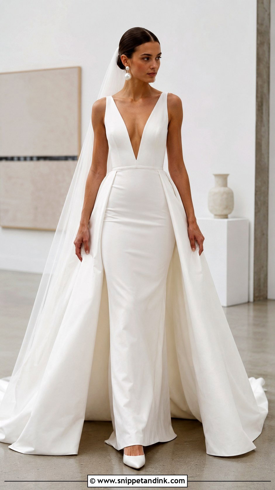 Deep Plunge Crepe Wedding Dress - Snippet and Ink - 20 Deep Plunge Wedding Dress Ideas