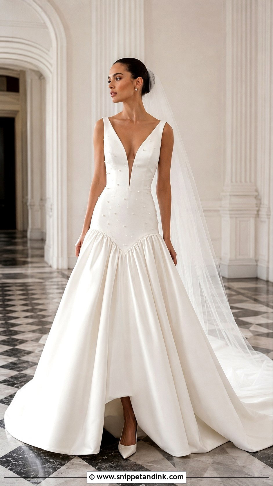Deep Plunge Drop Waist Wedding Dress - Snippet and Ink - 20 Deep Plunge Wedding Dress Ideas