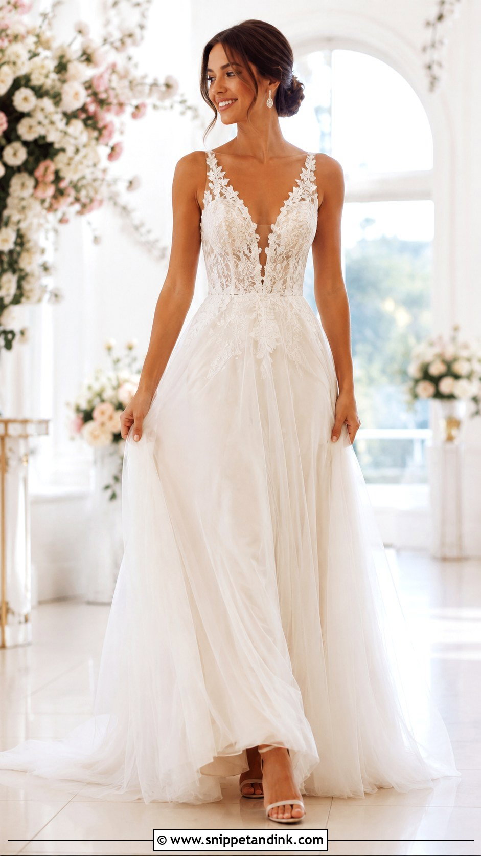 Deep Plunge Illusion Wedding Dress - Snippet and Ink - 20 Deep Plunge Wedding Dress Ideas