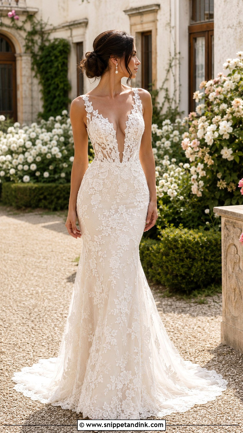 Deep Plunge Lace Wedding Dress - Snippet and Ink - 20 Deep Plunge Wedding Dress Ideas
