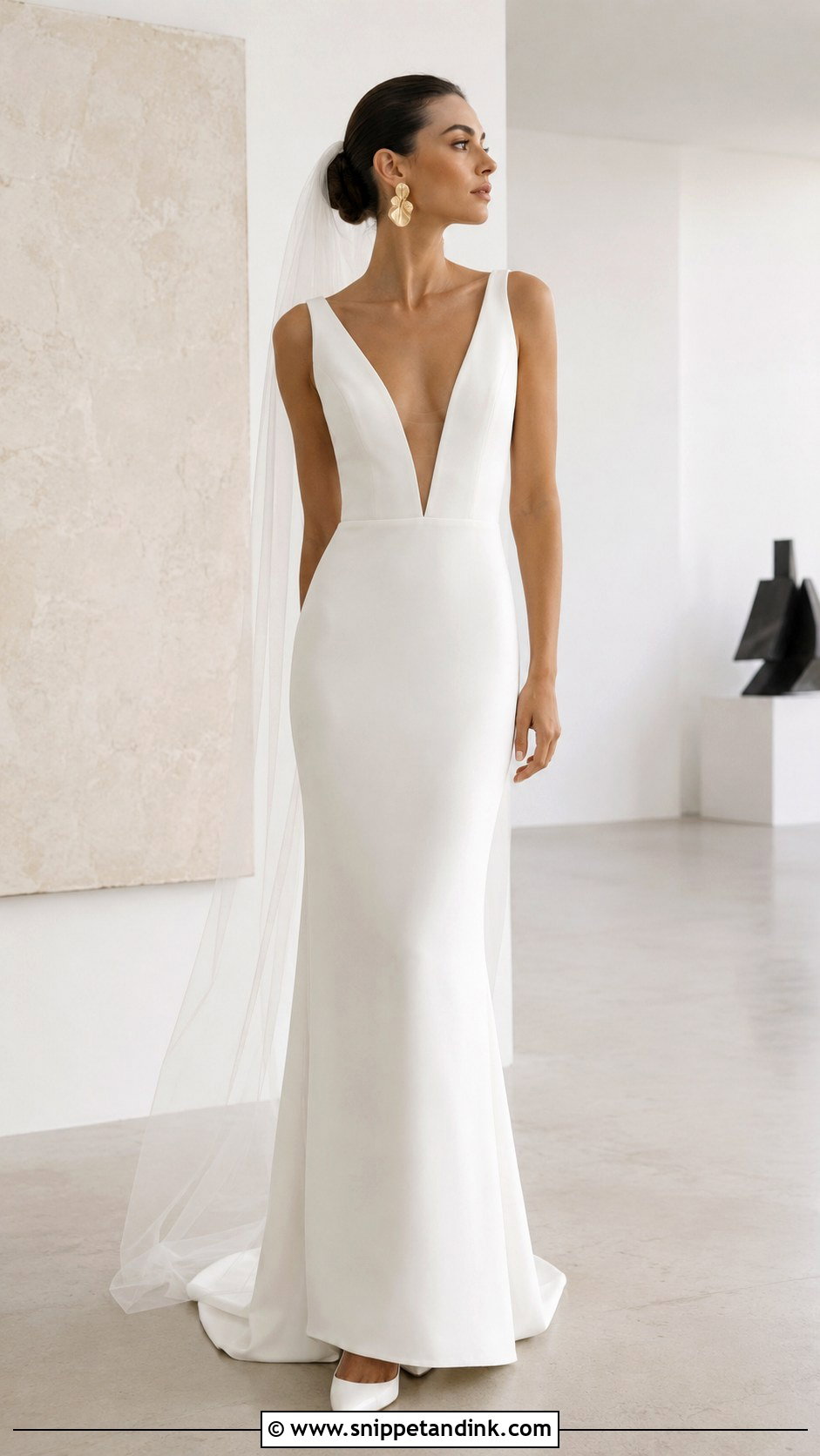 Deep Plunge Minimalist Wedding Dress - Snippet and Ink - 20 Deep Plunge Wedding Dress Ideas