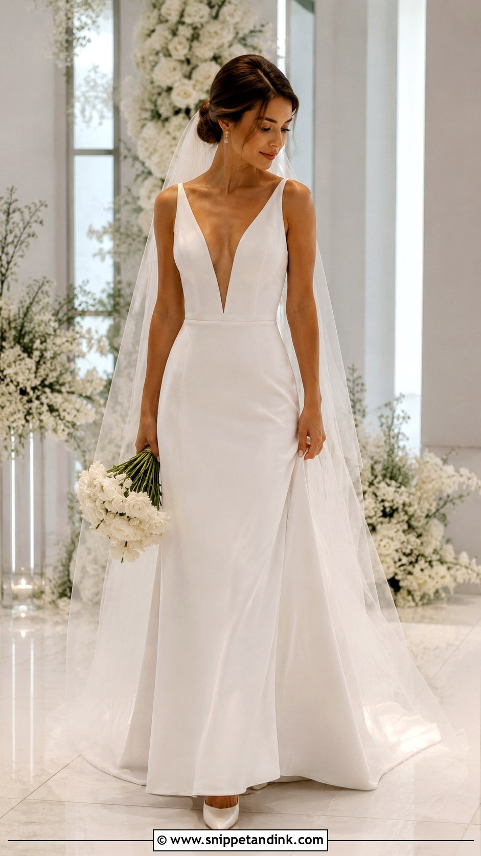 Deep Plunge Petite Wedding Dress - Snippet and Ink - 20 Deep Plunge Wedding Dress Ideas