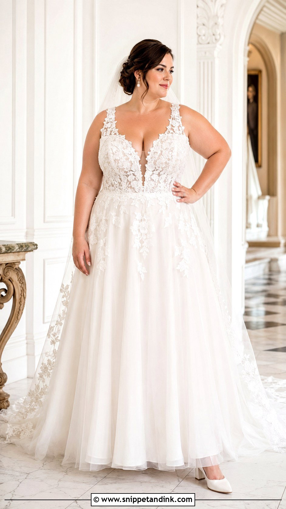 Deep Plunge Plus Size Wedding Dress - Snippet and Ink - 20 Deep Plunge Wedding Dress Ideas