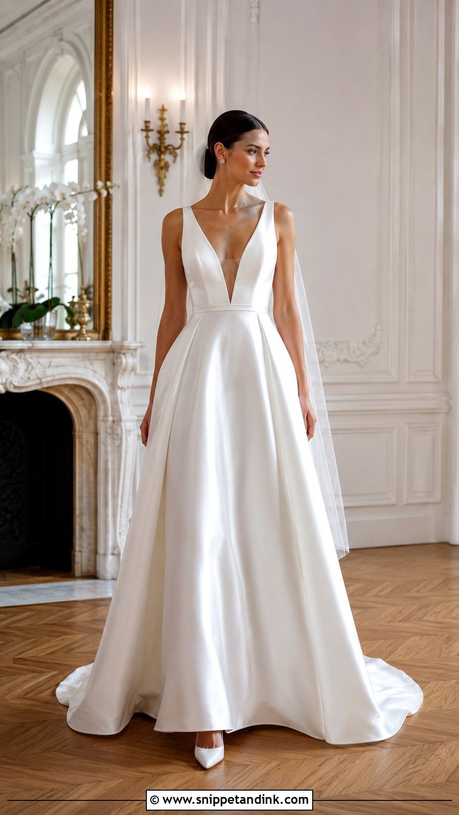 Deep Plunge Satin Wedding Dress - Snippet and Ink - 20 Deep Plunge Wedding Dress Ideas