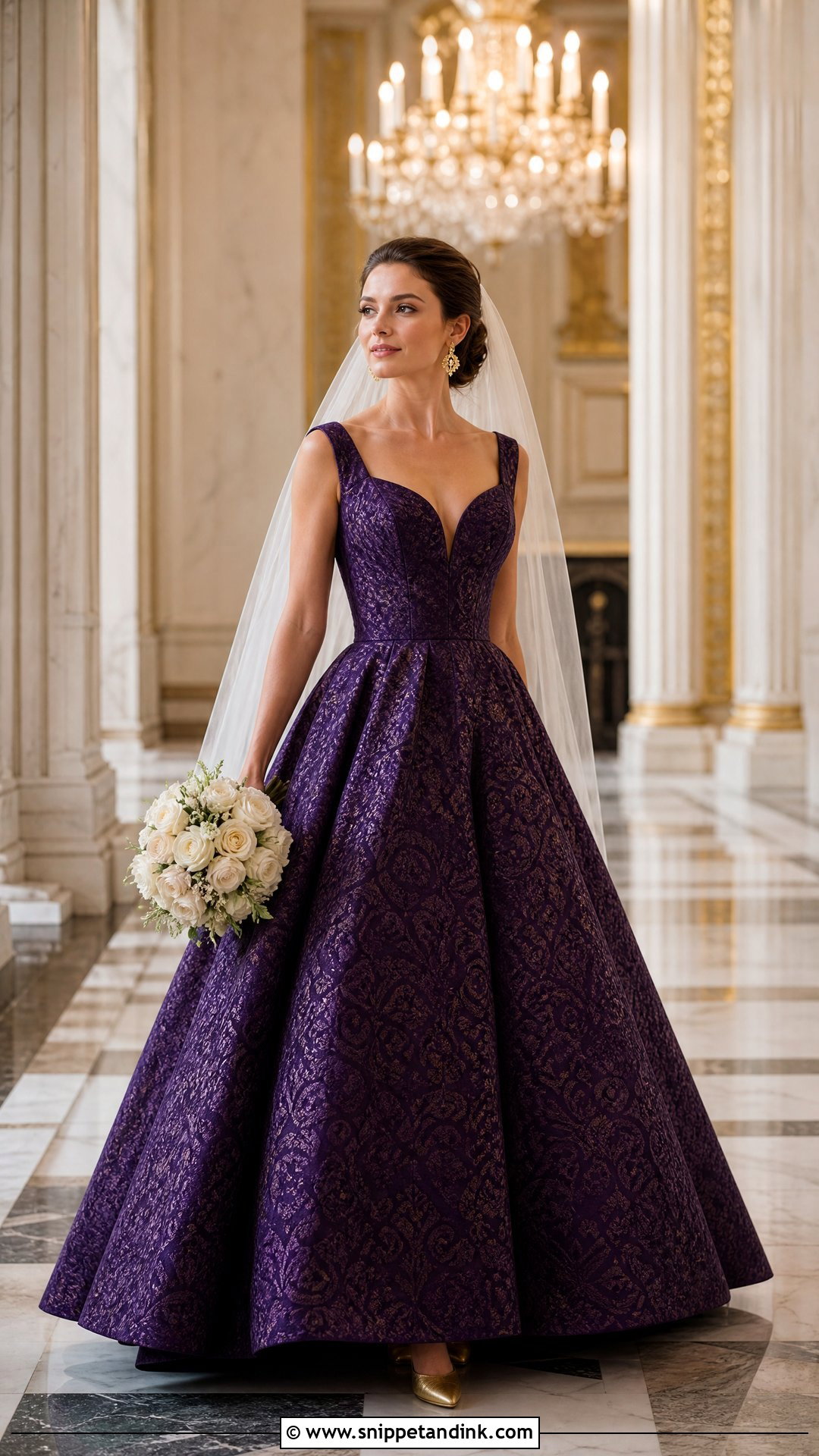 Deep Purple Brocade Ball Gown Wedding Dress - Snippet and Ink - 25 Purple Wedding Dresses