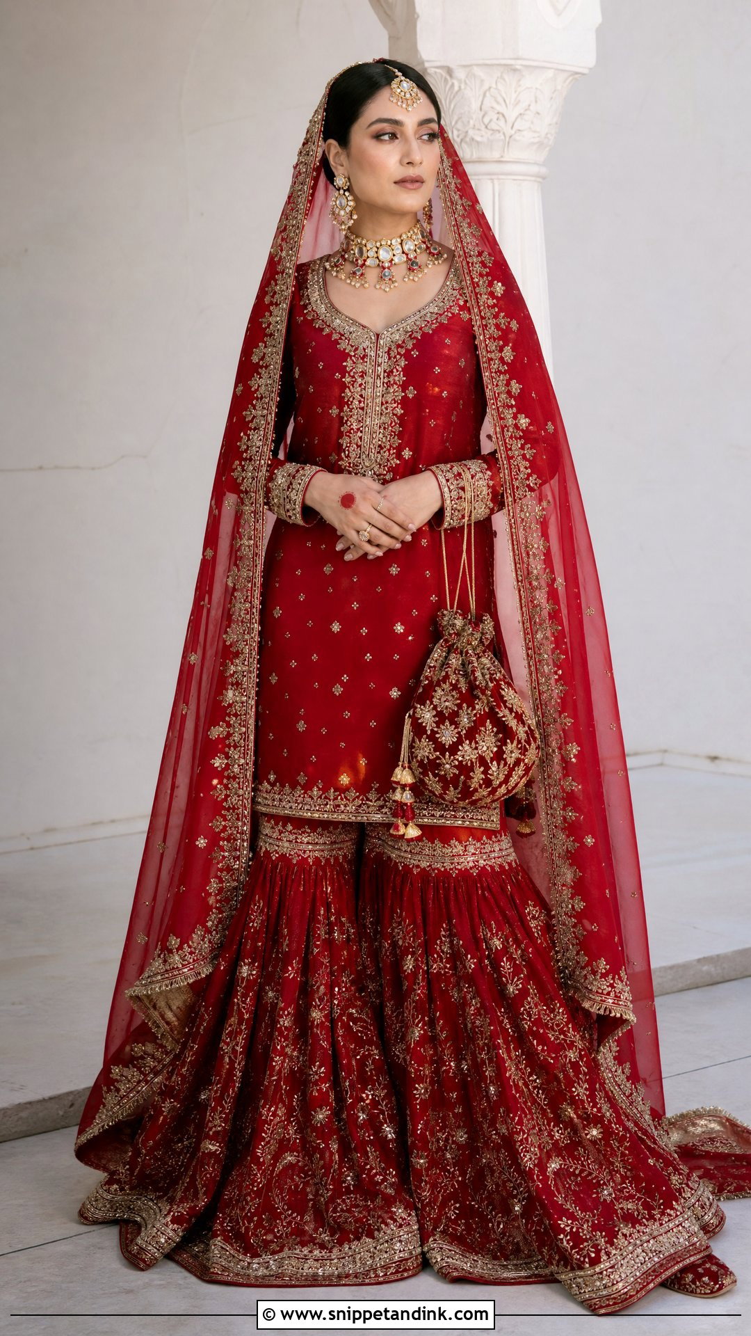 Deep Red Bridal Gharara With Antique Gold - Snippet and Ink - 20 Red Bridal Gharara Ideas
