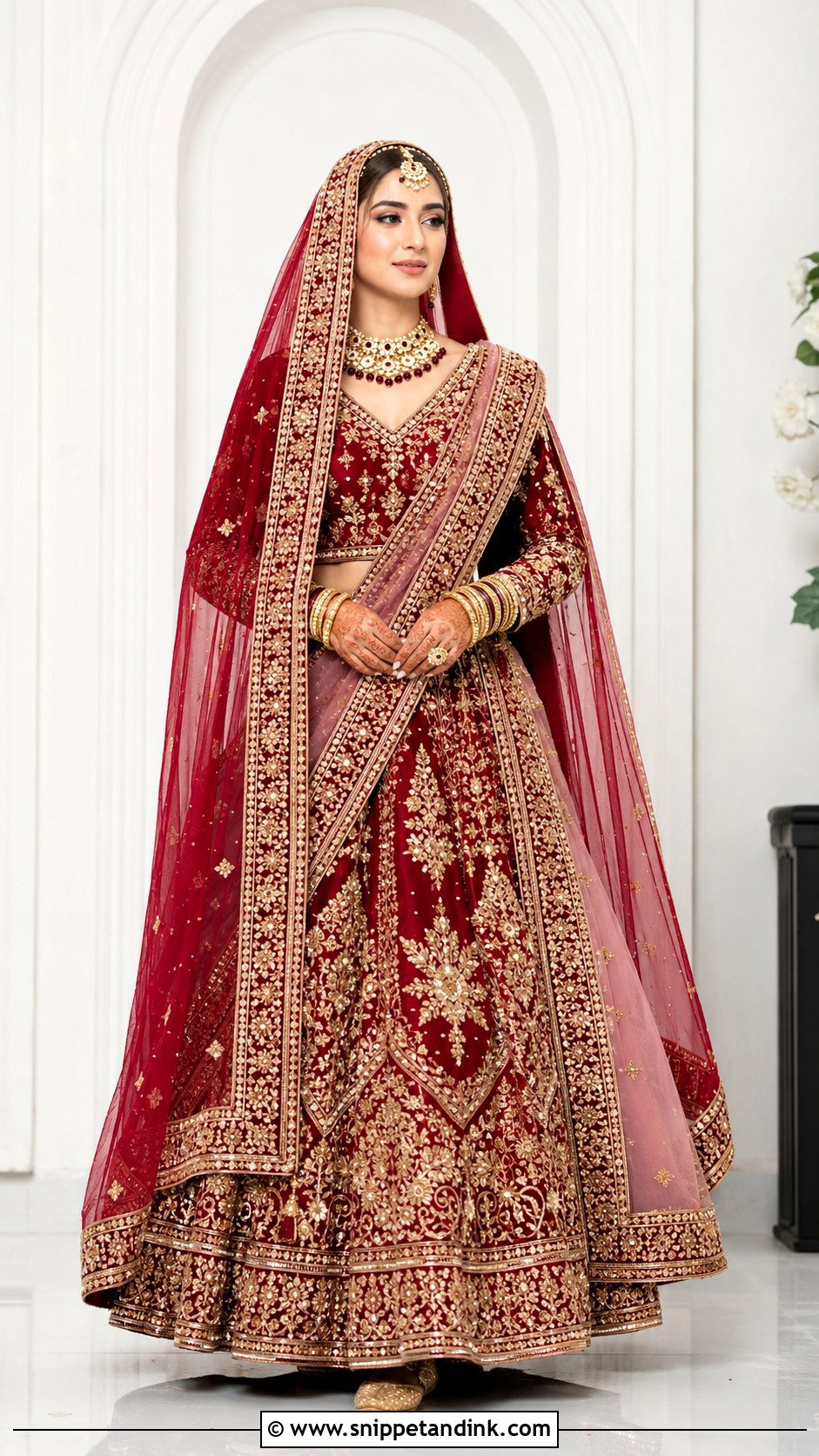 Deep Red Double Dupatta Barat Bridal Dress - Snippet and Ink - 20 Barat Bridal Dress Ideas