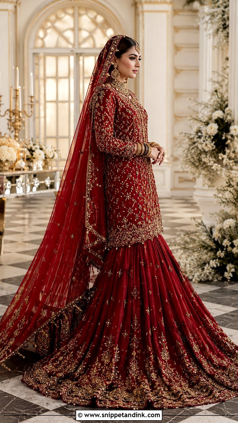 Deep Red Farshi Gharara Haris Shakeel Bridal Dress - Snippet and Ink - 20 Haris Shakeel Bridal Dresses