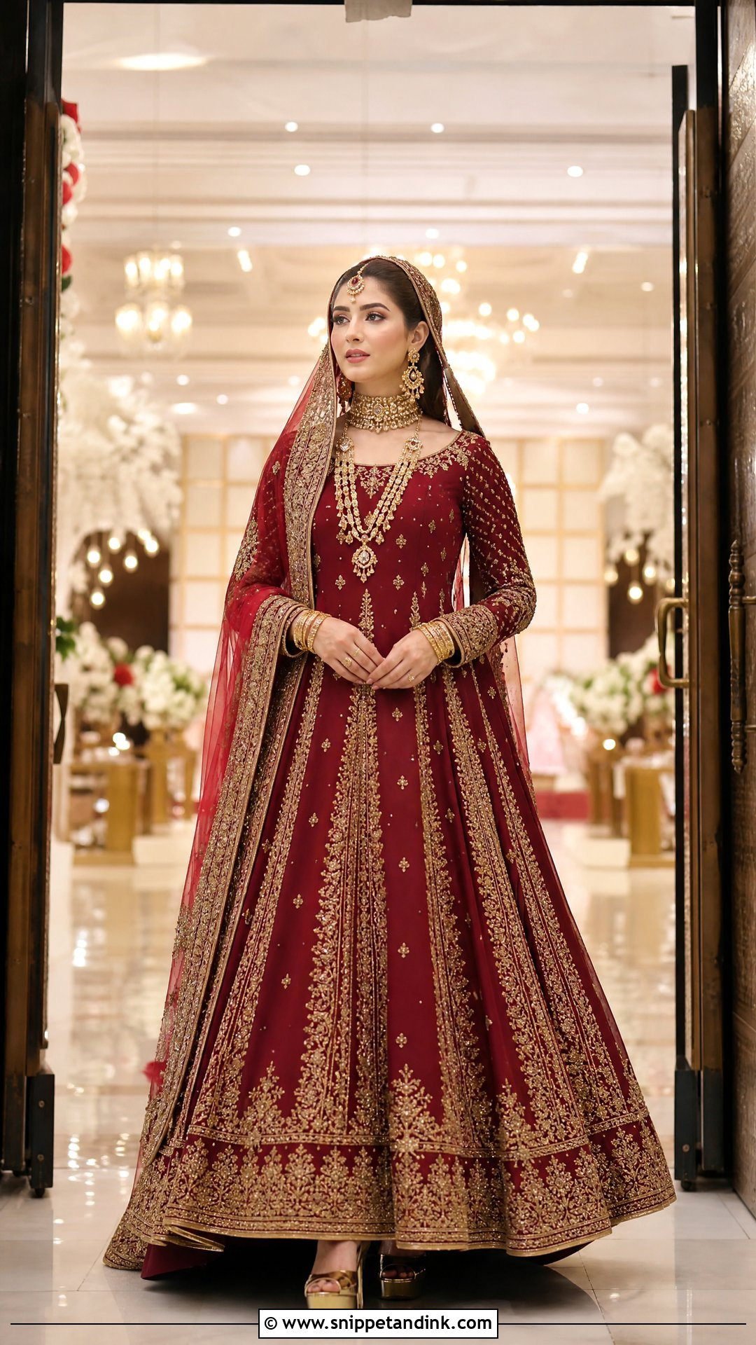 Deep Red Pakistani Barat Bridal Maxi With Dupatta - Snippet and Ink - 20 Pakistani Barat Bridal Dress Ideas