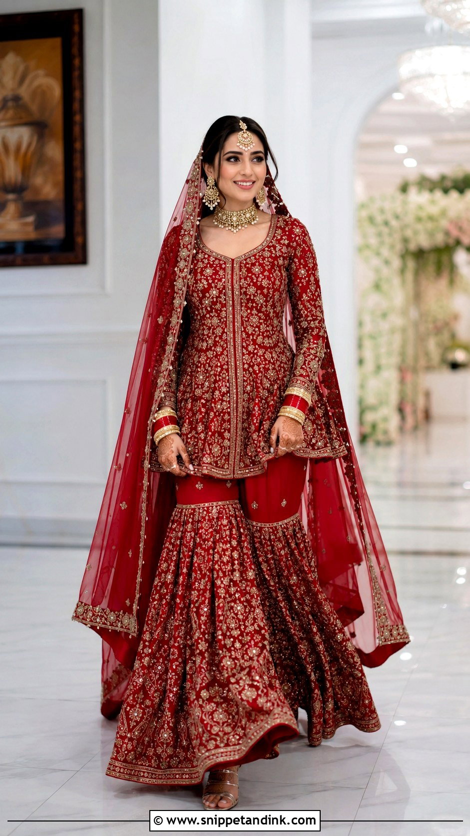 Deep Red Sharara Bridal Dress for Barat - Snippet and Ink - 20 Bridal Dress for Barat Ideas