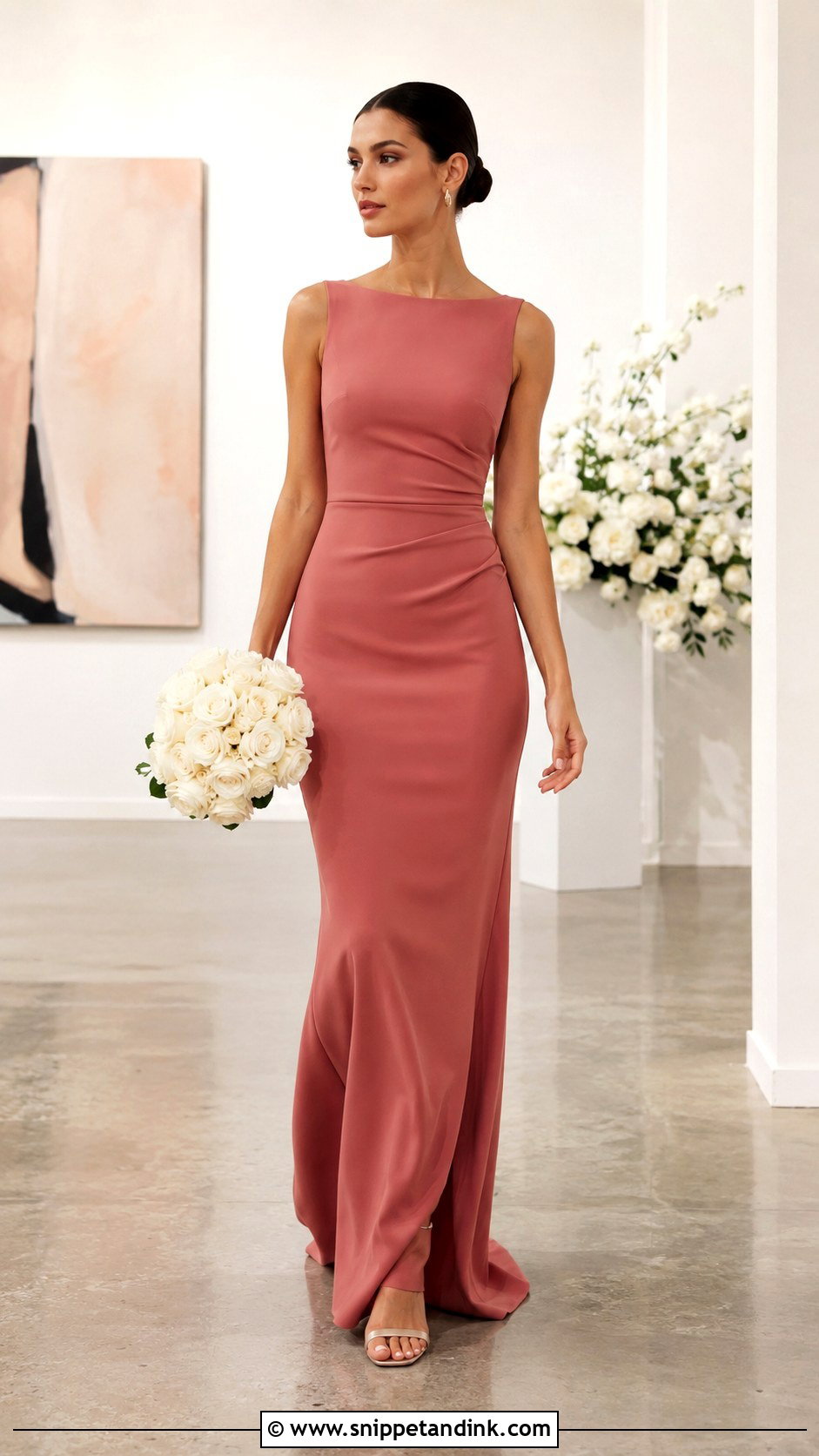 Deep Rose Wedding Dress With Minimal Accessories - Snippet and Ink - 25 Rose Wedding Dress Ideas