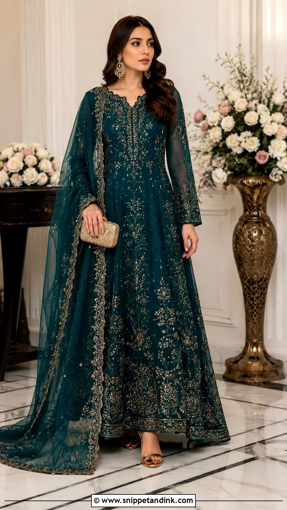 Deep Teal Formal Maxi Outfit - Snippet and Ink - 30 Pakistani Wedding Outfits Sisters