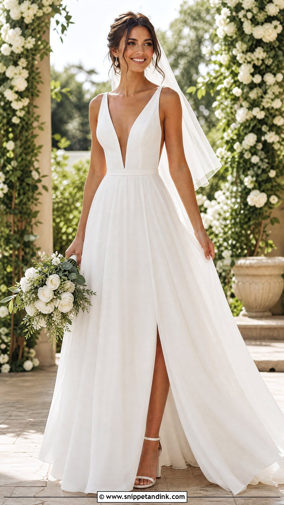 Deep V A Line Wedding Dress - Snippet and Ink - 25 Deep V Wedding Dress Ideas